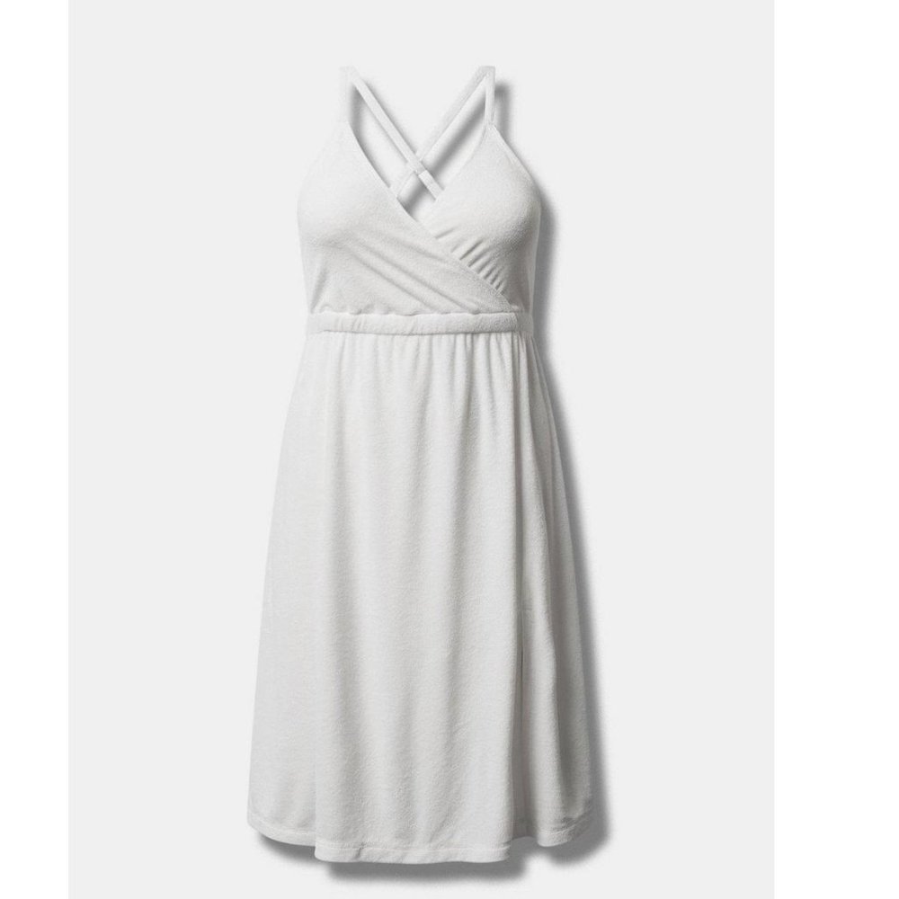 Torrid Plus Size Midi Terry Cloth Wrap Beach Dress - White/Ivory - Picture 4 of 4